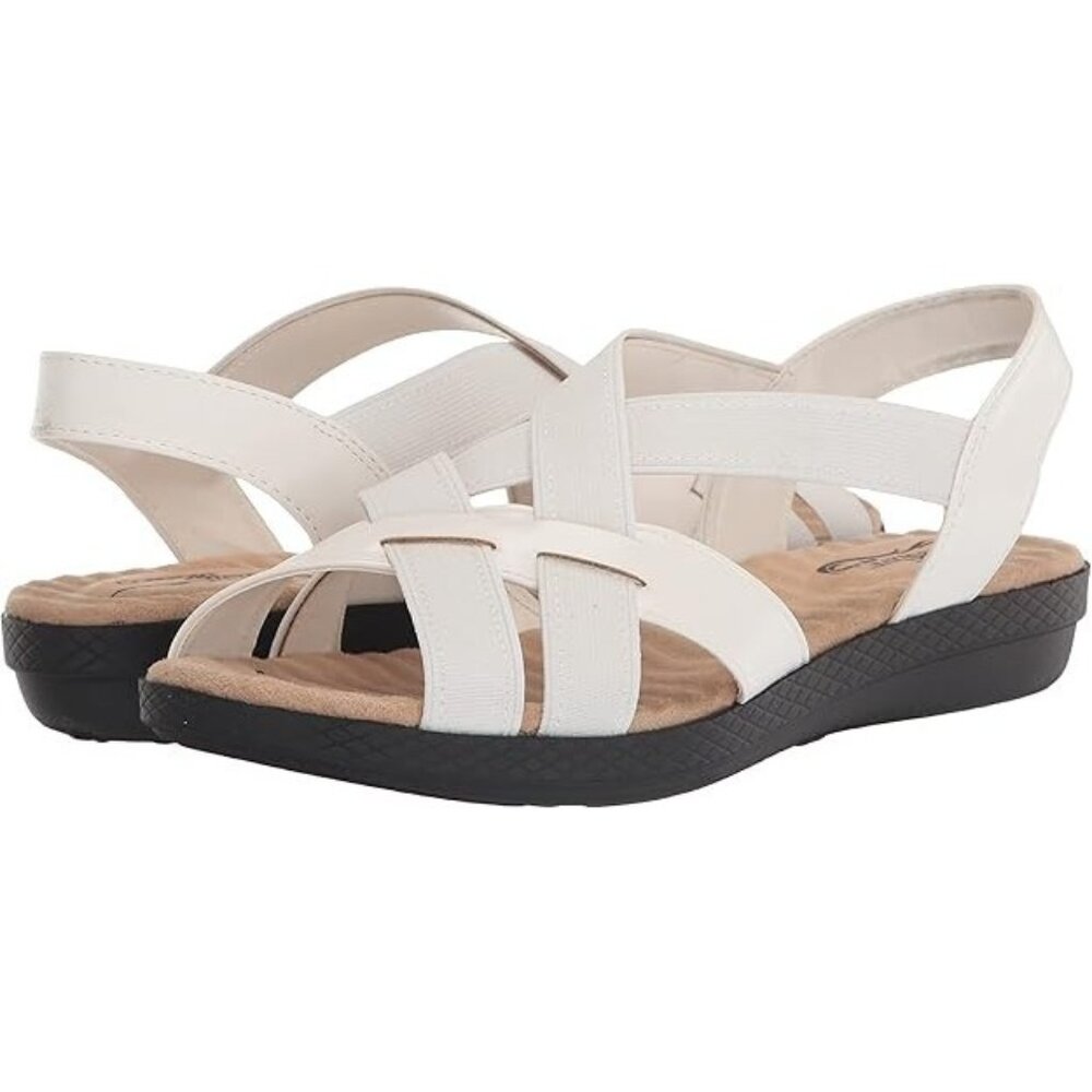 Easy Street Women's Janice Wedge Sandal Faux Leather Slip On Open Toe NWOT 5.5 M